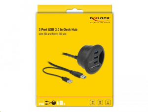 Delock 3 portos asztalba építhető USB 3.0 Hub + kártyaolvasó (62869)